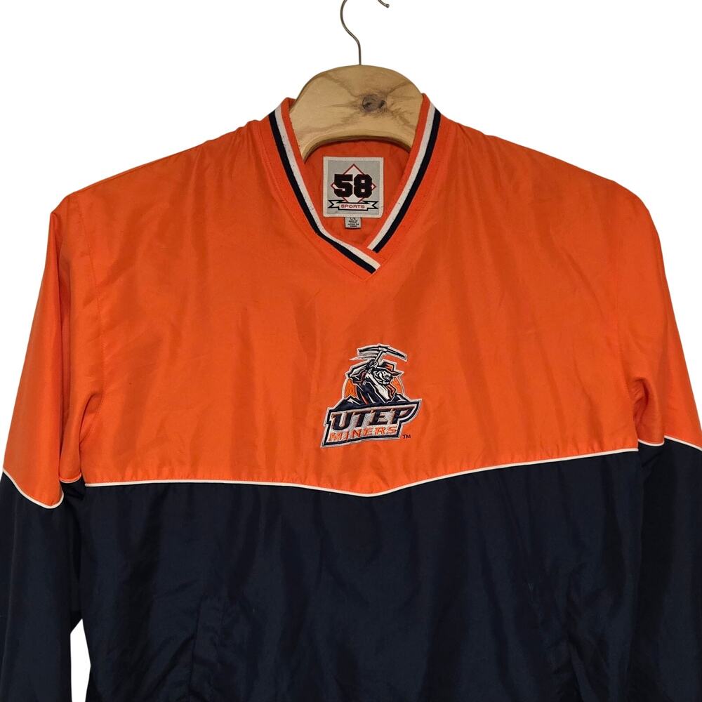 58 Sports UTEP Miners Orange Navy Kacket pullover Size Large NCAA Fan Apparel